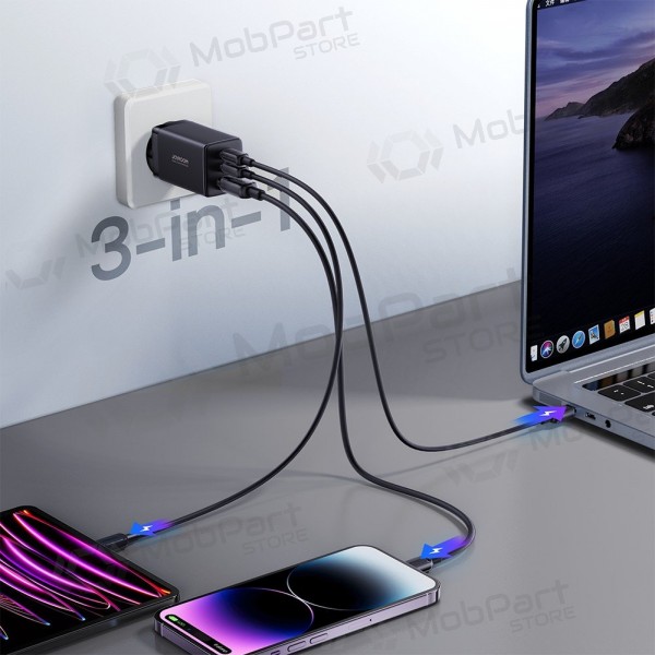 Φορτιστής buitinis Joyroom GaN JR-TCG01 2xUSB-C/USB-A 65W + USB-C cable 1.2m μαύρος