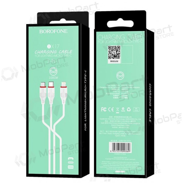 USB καλώδιο Borofone BX17 3in1 microUSB-Lightning-Type-C (άσπρο)