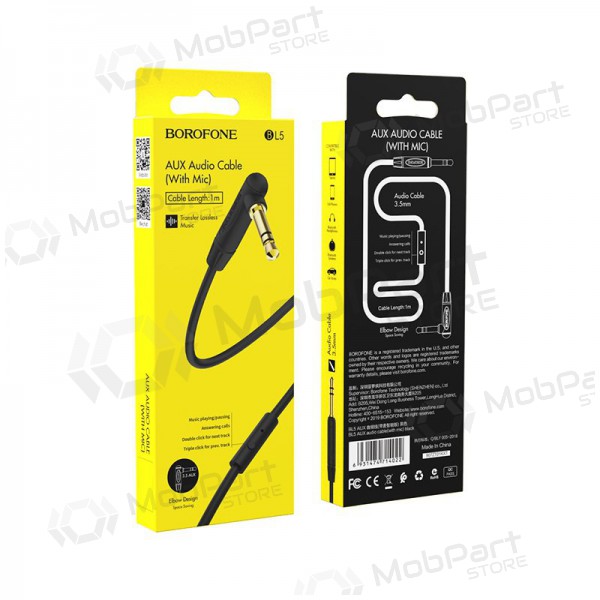 Audio προσαρμογέας 3,5mm į 3,5mm Borofone BL5 AUX (μαύρος) Audio προσαρμογέας 3,5mm į 3,5mm Borofone BL5 AUX (μαύρος)