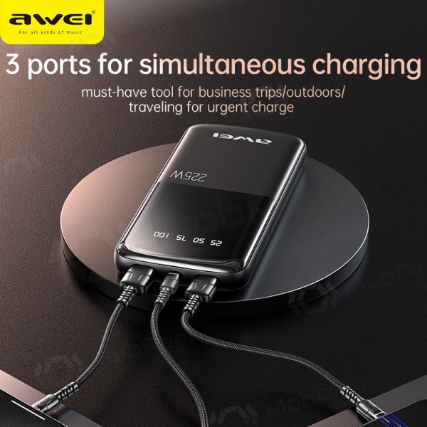 Εξωτερική μπαταρία Power Bank Awei P10K 22.5W 10000mAh μαύρος