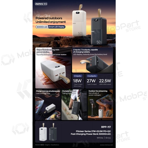 Εξωτερική μπαταρία Power Bank Remax RPP-117 22.5W 50000mAh μαύρος