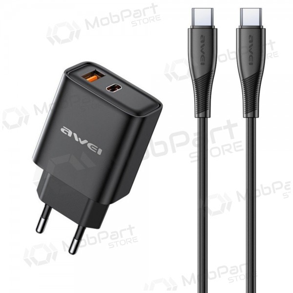Φορτιστής Awei PD81C-EU USB-A/USB-C + USB-C to USB-C cable μαύρος