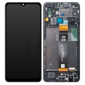 Ekranas Samsung A022F A02 (A022F LCD black flex) su lietimui jautriu stikliuku και rėmeliu Black γνησια (service pack)