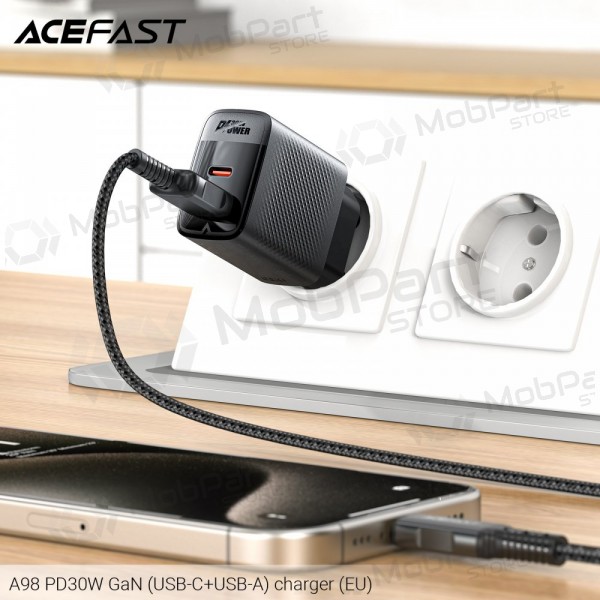 Φορτιστής Acefast A98 30W GaN USB-C/USB-A μαύρος