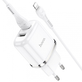 Φορτιστής Hoco N4 X 2 USB  jungtimis + Lightning (2.4A) (άσπρο)