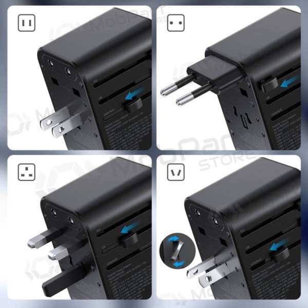 Γενικής kelioninis φορτιστής Choetech PD5009 65W 2xUSB-C/USB-A μαύρος