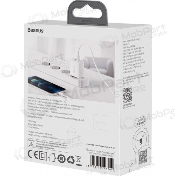 Φορτιστής Baseus USB + Type-C 20W CCXJ-B02 (άσπρο)