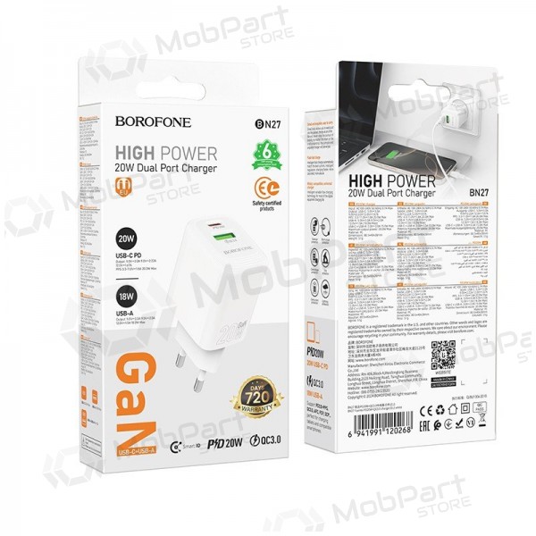 Φορτιστής Borofone BN27 20W USB-C/USB-A άσπρο