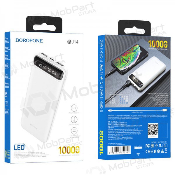 Εξωτερική μπαταρία Power Bank Borofone BJ14 Type-C microUSB 2*USB (2A) 10000mAh άσπρο Εξωτερική μπαταρία Power Bank Borofone BJ14 Type-C microUSB 2*USB (2A) 10000mAh άσπρο