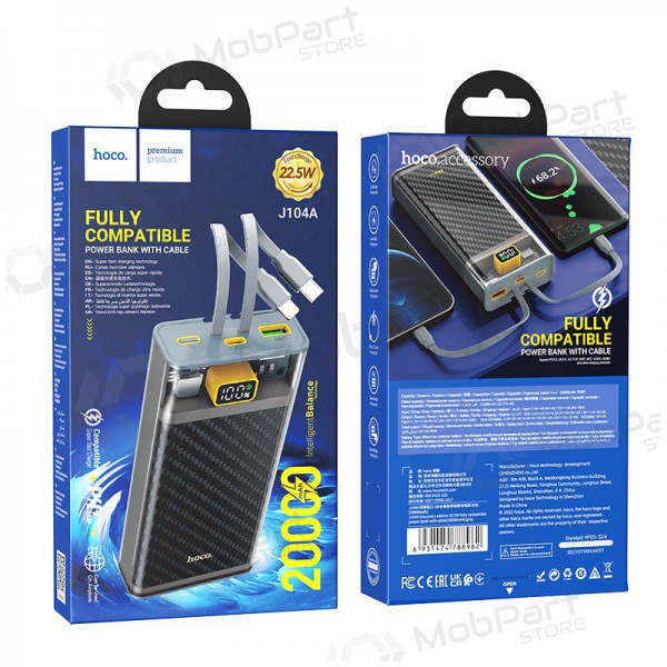 Εξωτερική μπαταρία Power Bank Hoco J104A Discovery Edition 22.5W 20000mAh γκρί Εξωτερική μπαταρία Power Bank Hoco J104A Discovery Edition 22.5W 20000mAh γκρί