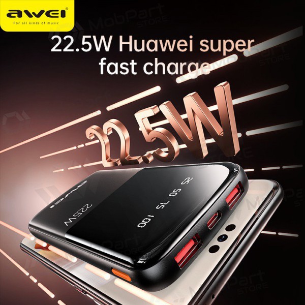Εξωτερική μπαταρία Power Bank Awei P10K 22.5W 10000mAh μαύρος
